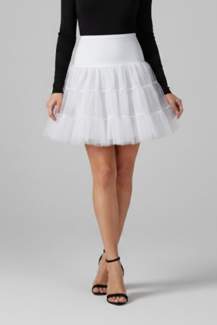 Women’s Mini Skirt with Elastic Waist and Tiered Mesh