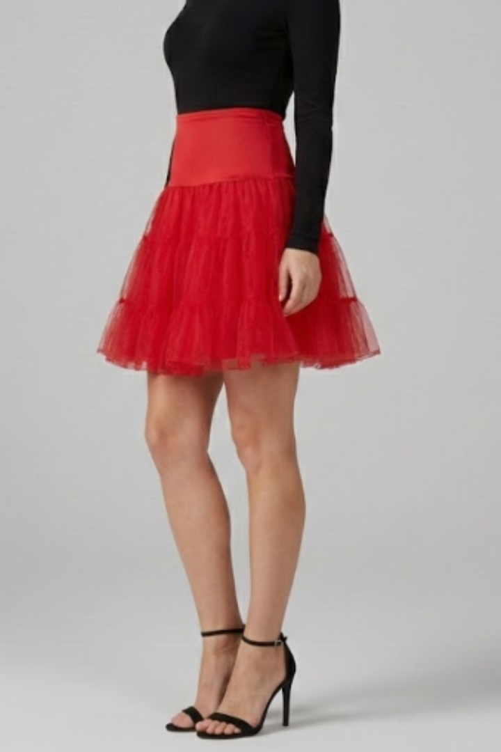 Women’s Mini Skirt with Elastic Waist and Tiered Mesh