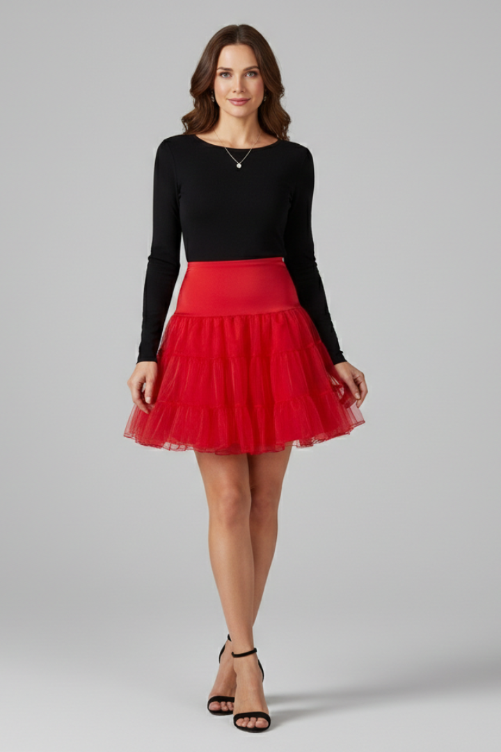 Women’s Mini Skirt with Elastic Waist and Tiered Mesh