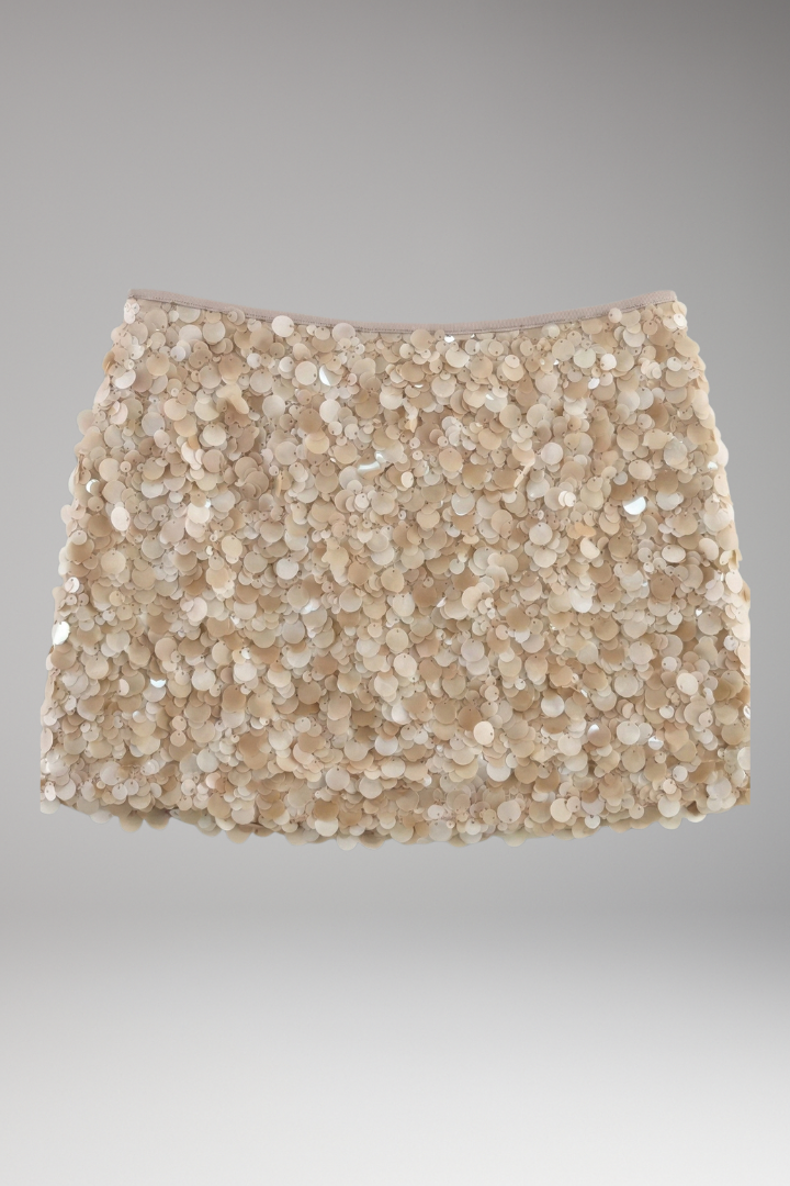 Women’s Mini Skirt with Fitted Waistband and Sequin Surface
