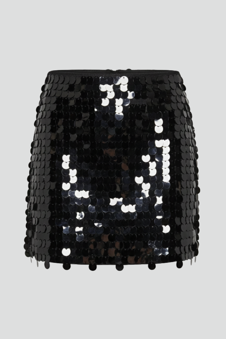 Women’s Mini Skirt with High Waist and Sequined Surface