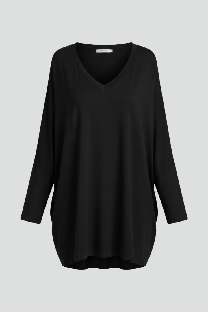 Women’s Oversized V-Neck Shirt with Long Sleeves and Relaxed Fit
