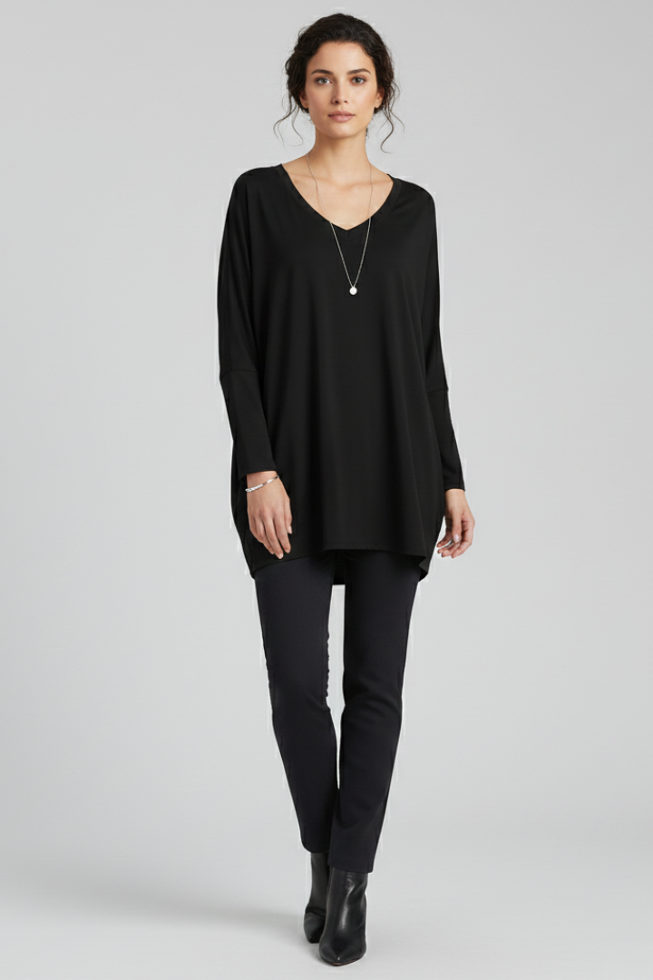 Women’s Oversized V-Neck Shirt with Long Sleeves and Relaxed Fit