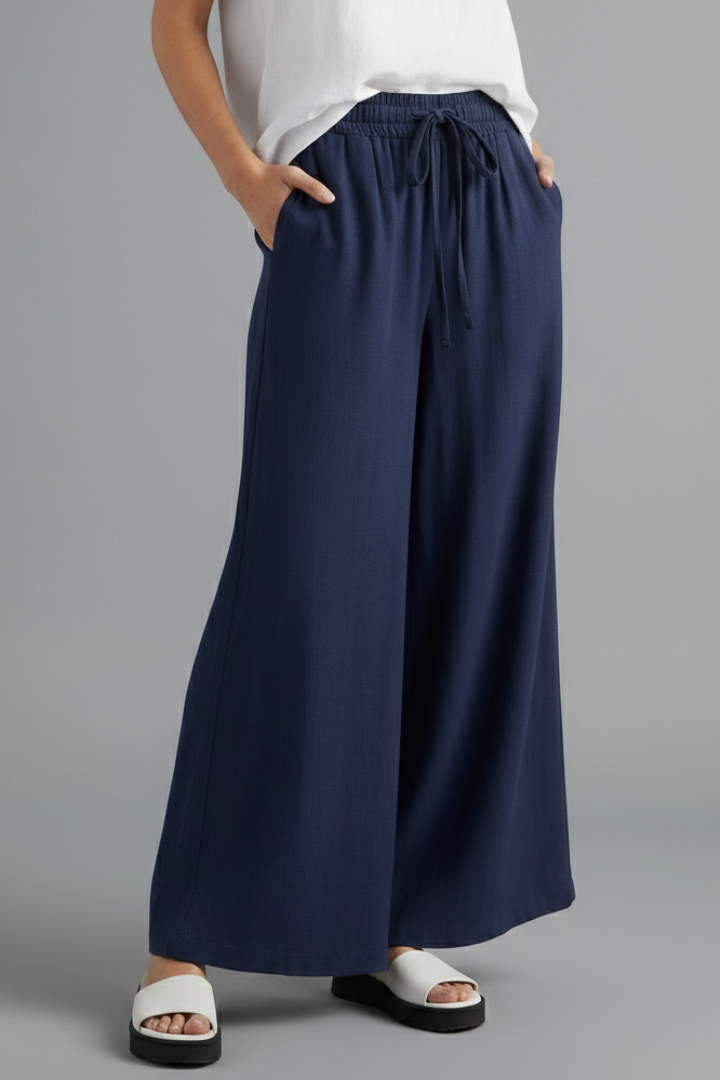 Women’s Palazzo Trousers with Elastic Waist and Pockets