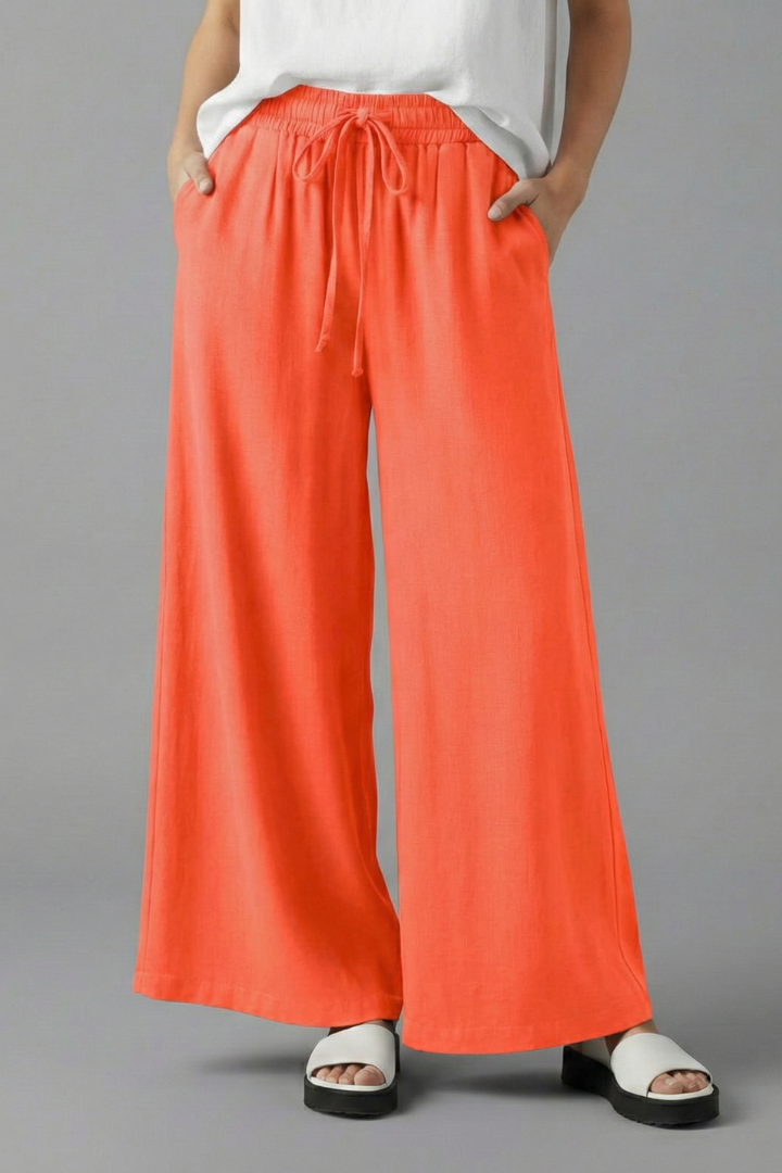 Women’s Palazzo Trousers with Elastic Waist and Pockets