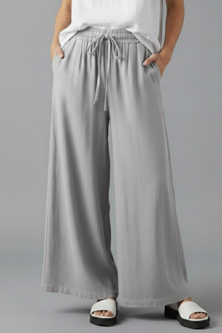 Women’s Palazzo Trousers with Elastic Waist and Pockets