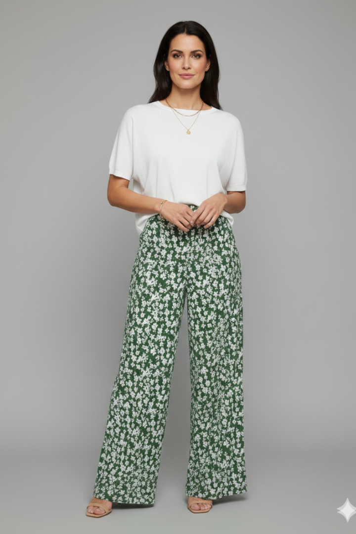 Women’s Palazzo Trousers with Floral Print and Wide Legs