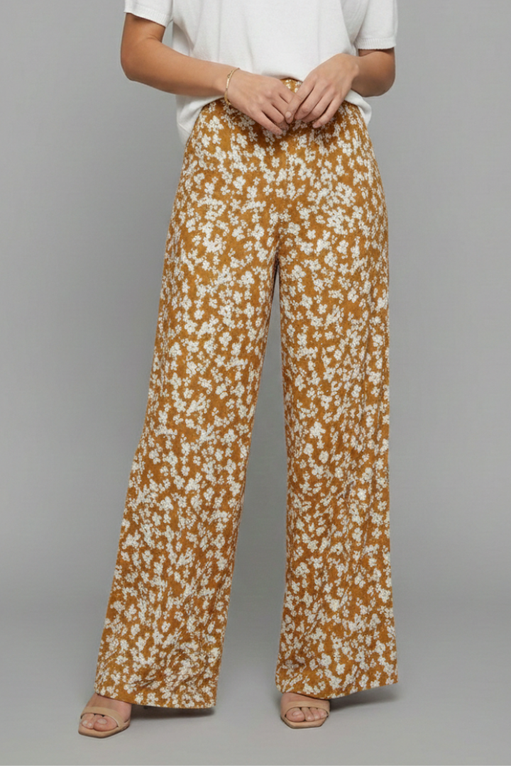 Women’s Palazzo Trousers with Floral Print and Wide Legs