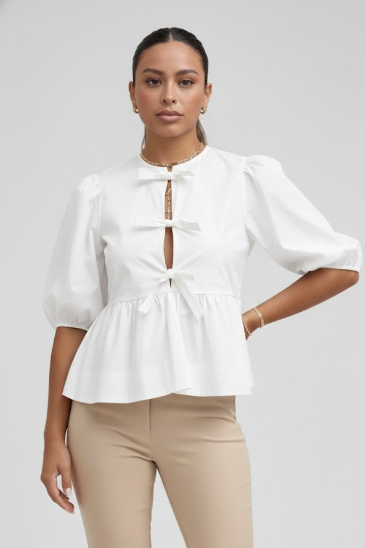 Women’s Peplum Blouse with Puffed Sleeves