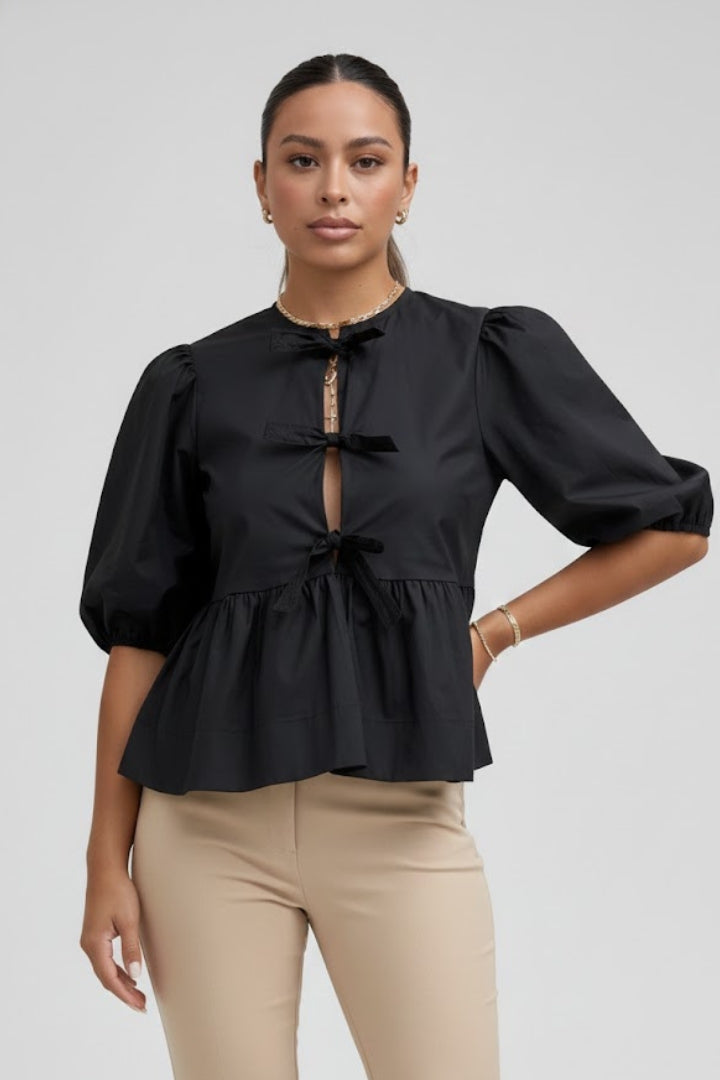 Women’s Peplum Blouse with Puffed Sleeves