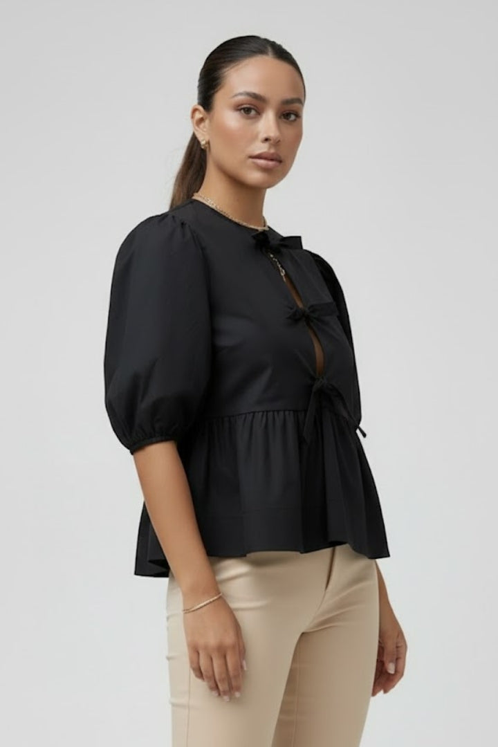 Women’s Peplum Blouse with Puffed Sleeves