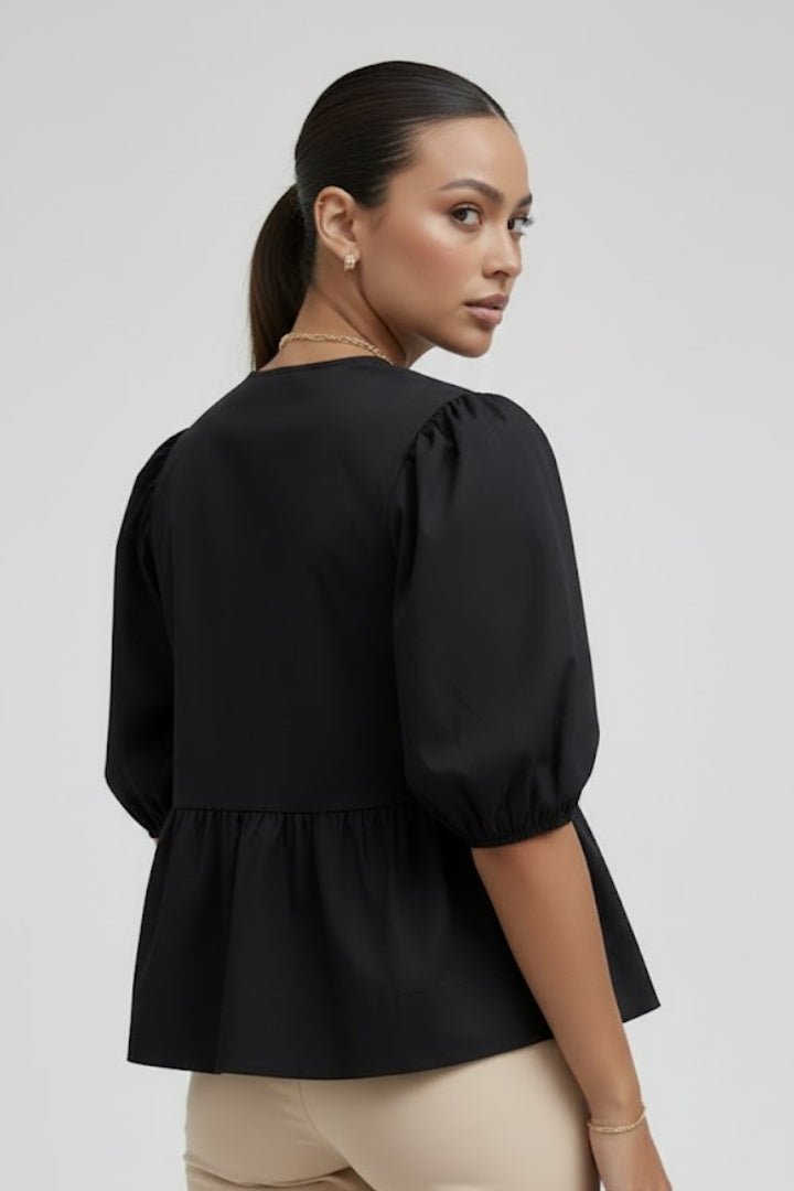 Women’s Peplum Blouse with Puffed Sleeves