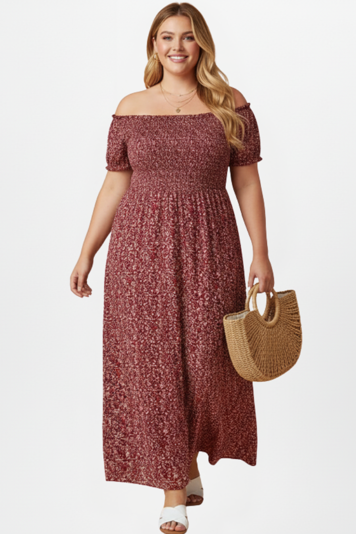 Women’s Plus Size Maxi Dress with Off-Shoulder Neckline and Side Slits
