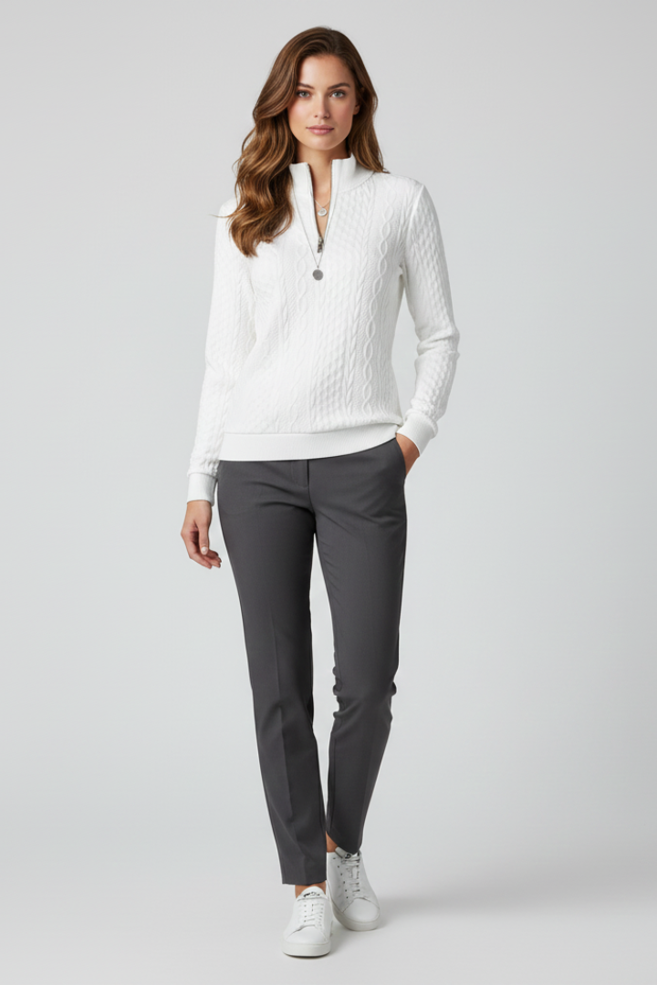 Women’s Pullover with Zipper and Cable Knit Surface