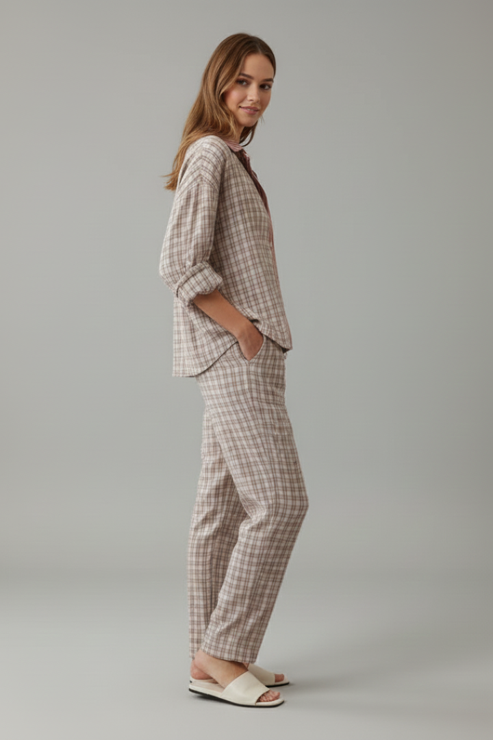 Women’s Pyjama Set with Button Top and Elastic Trousers