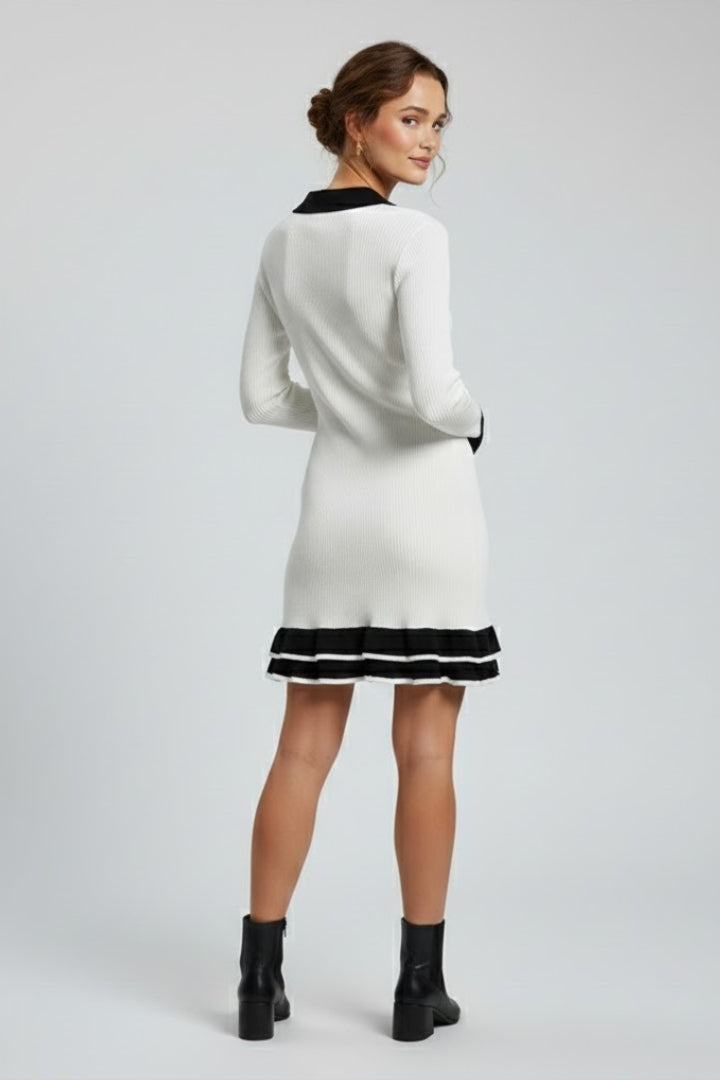 Women’s Ribbed Button Down Dress with Structured Collar