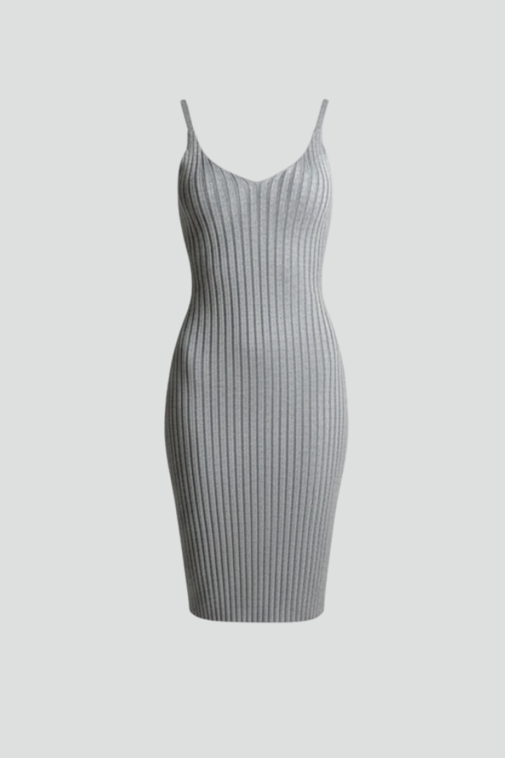 Women’s Ribbed Knit Dress with Long Sleeves and Round Neck