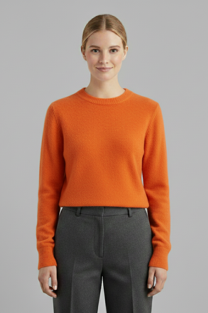Women's Round Neck Jumper with Long Sleeves and Ribbed Trim