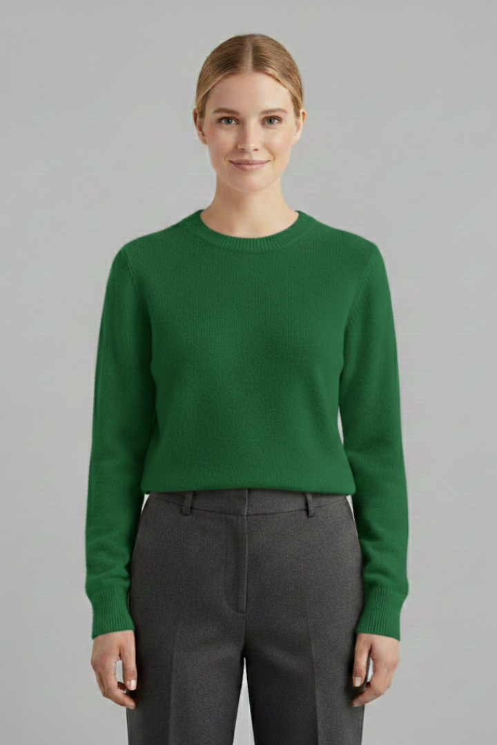 Women's Round Neck Jumper with Long Sleeves and Ribbed Trim