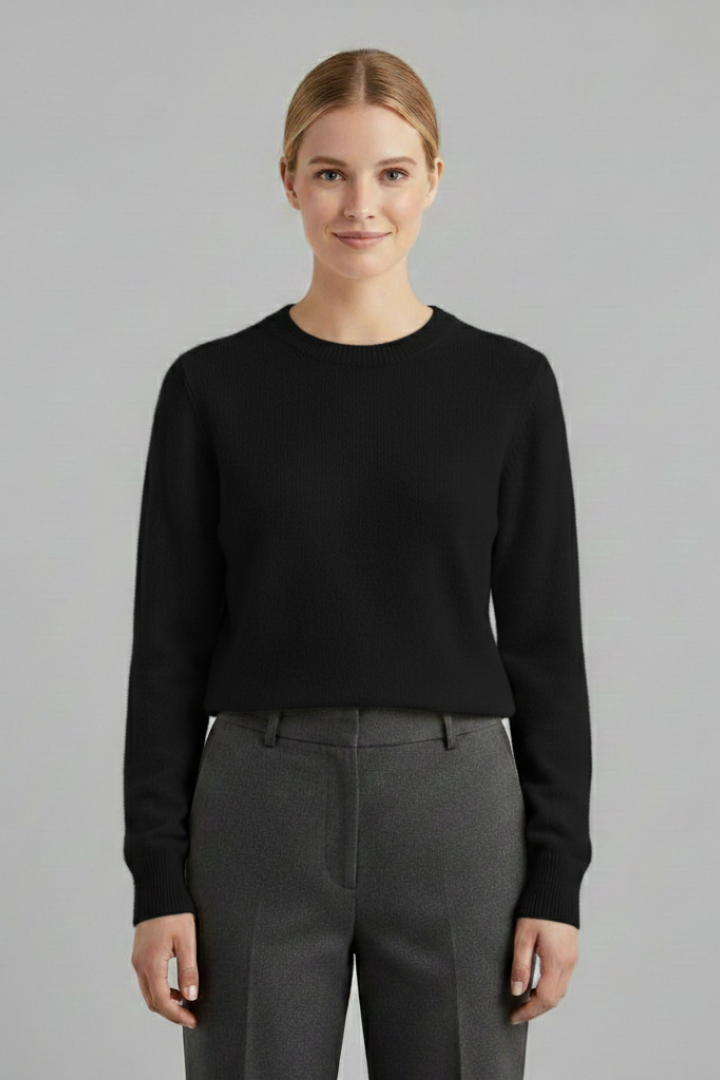 Women's Round Neck Jumper with Long Sleeves and Ribbed Trim