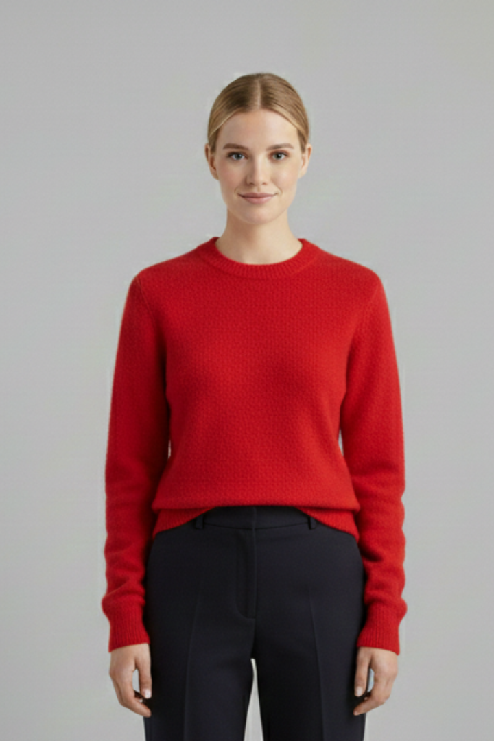 Women's Round Neck Jumper with Long Sleeves and Ribbed Trim