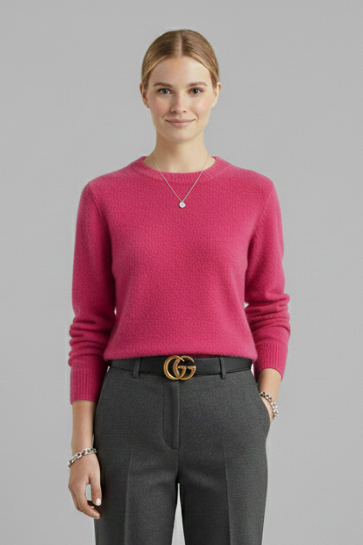 Women's Round Neck Jumper with Long Sleeves and Ribbed Trim