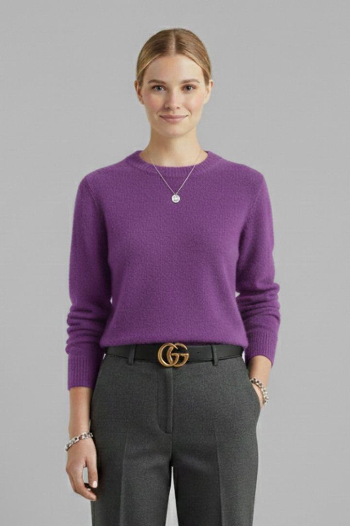 Women's Round Neck Jumper with Long Sleeves and Ribbed Trim