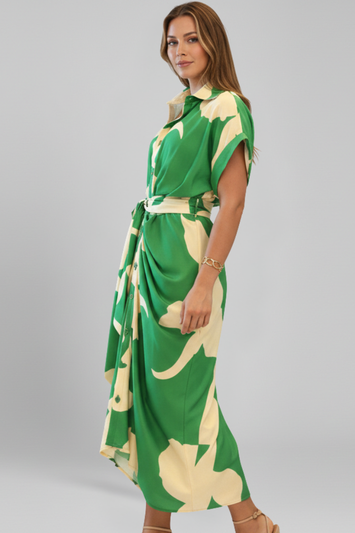 Women’s Shirt Dress with Belt and Short Sleeves