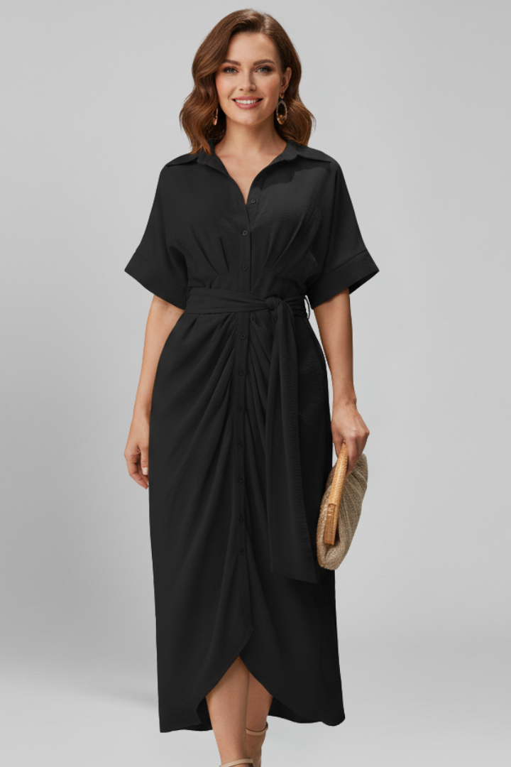 Women’s Shirt Dress with Belt and Short Sleeves