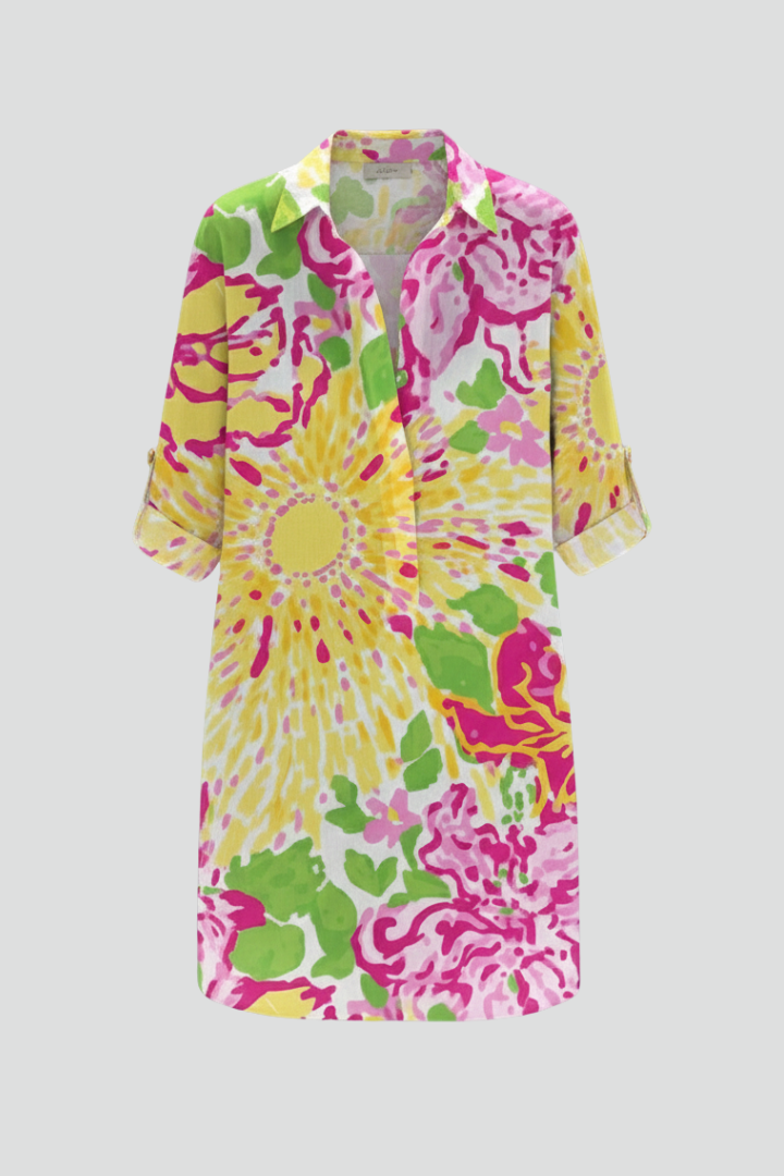 Women’s Shirt Dress with Collar and Button Placket