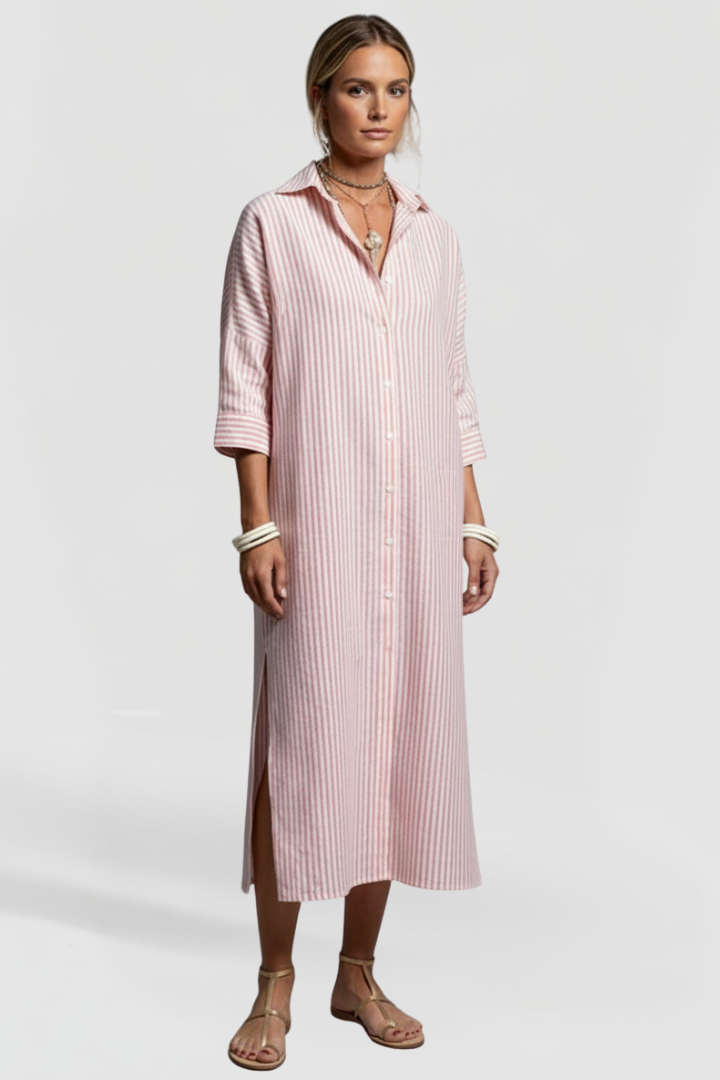 Women’s Shirt Dress with Collar and Side Slits