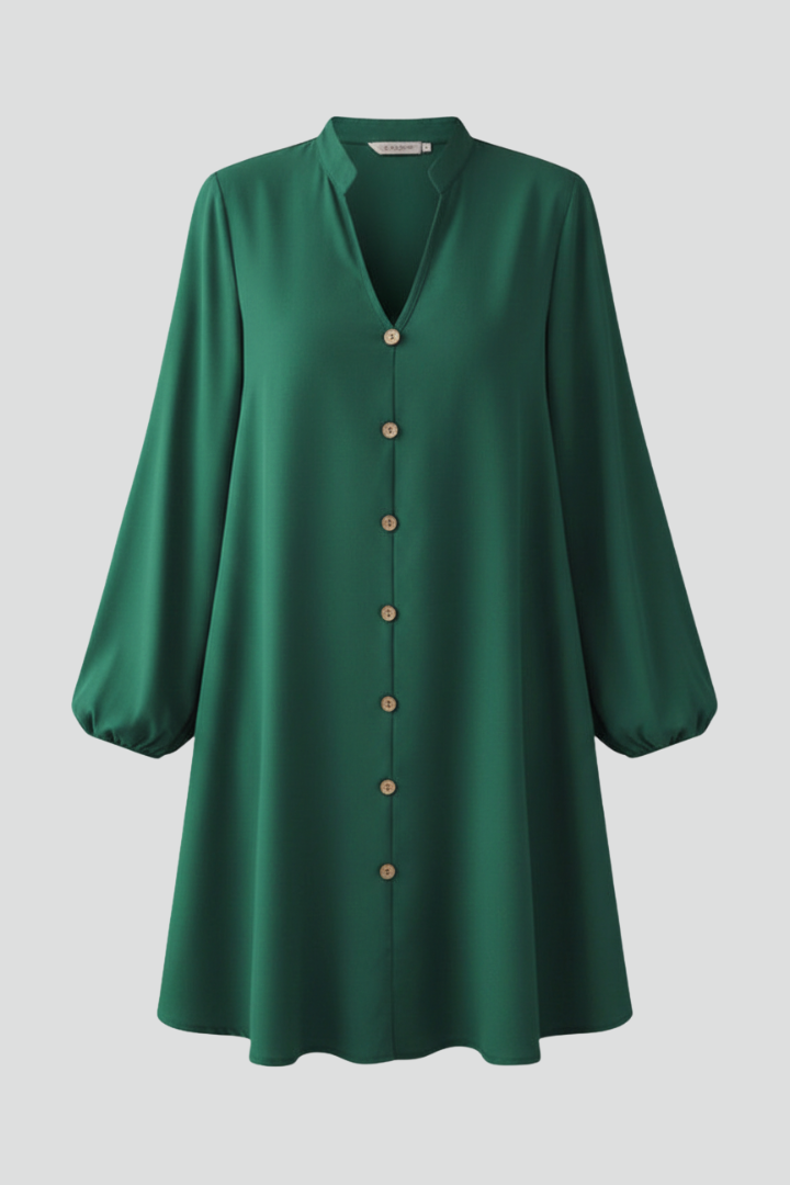 Women’s Short Dress with V Neckline and Button Placket