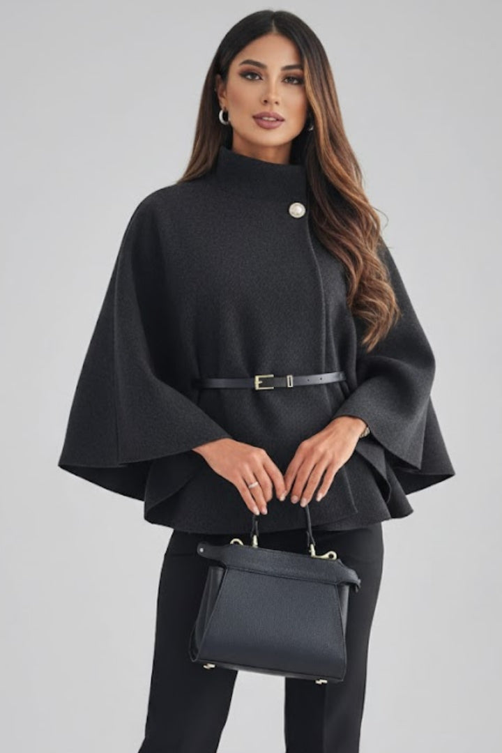 Women’s Short Poncho Coat with Batwing Sleeves