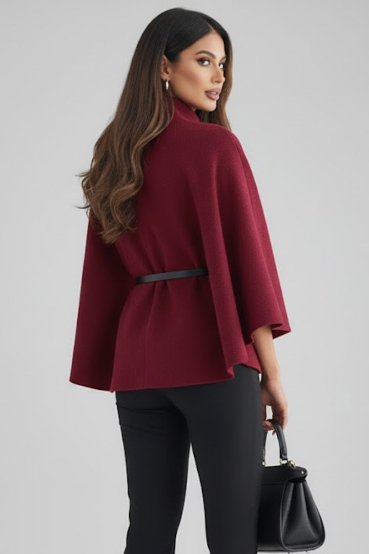 Women’s Short Poncho Coat with Batwing Sleeves