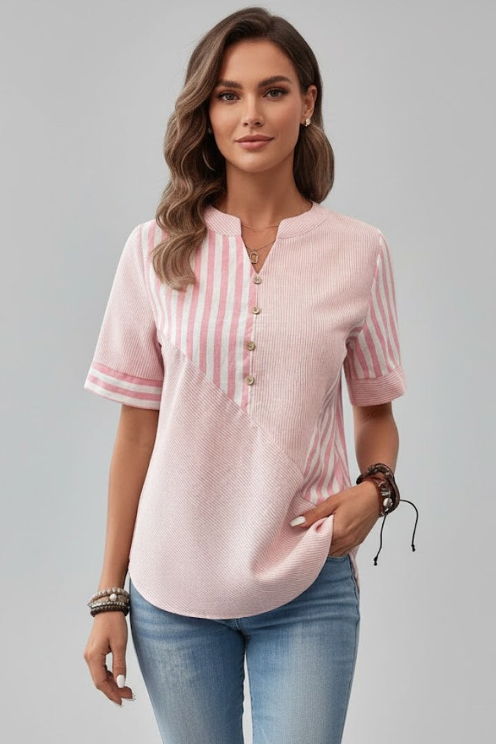 Women’s Short Sleeve Blouse with Button Front