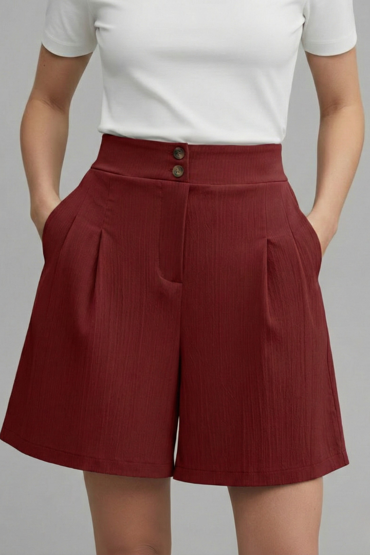 Women’s Shorts with Button Waist and Pleated Front