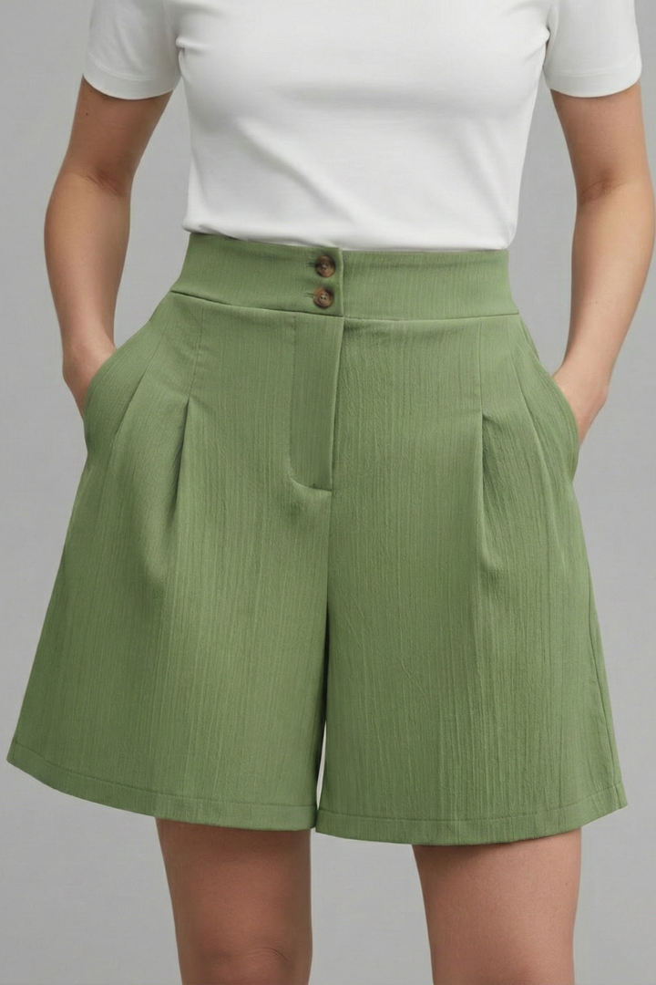 Women’s Shorts with Button Waist and Pleated Front