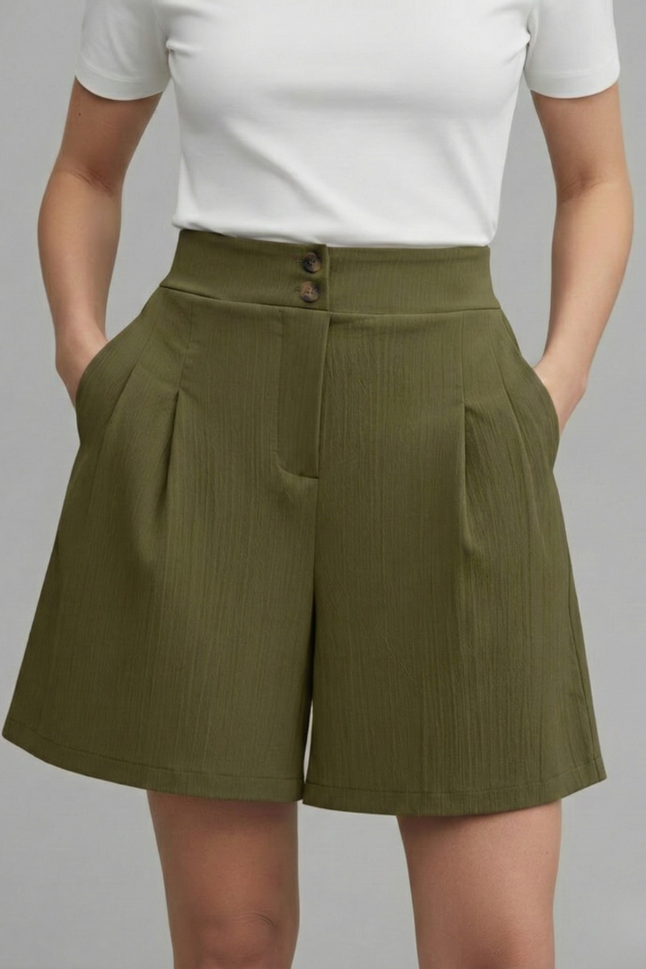 Women’s Shorts with Button Waist and Pleated Front