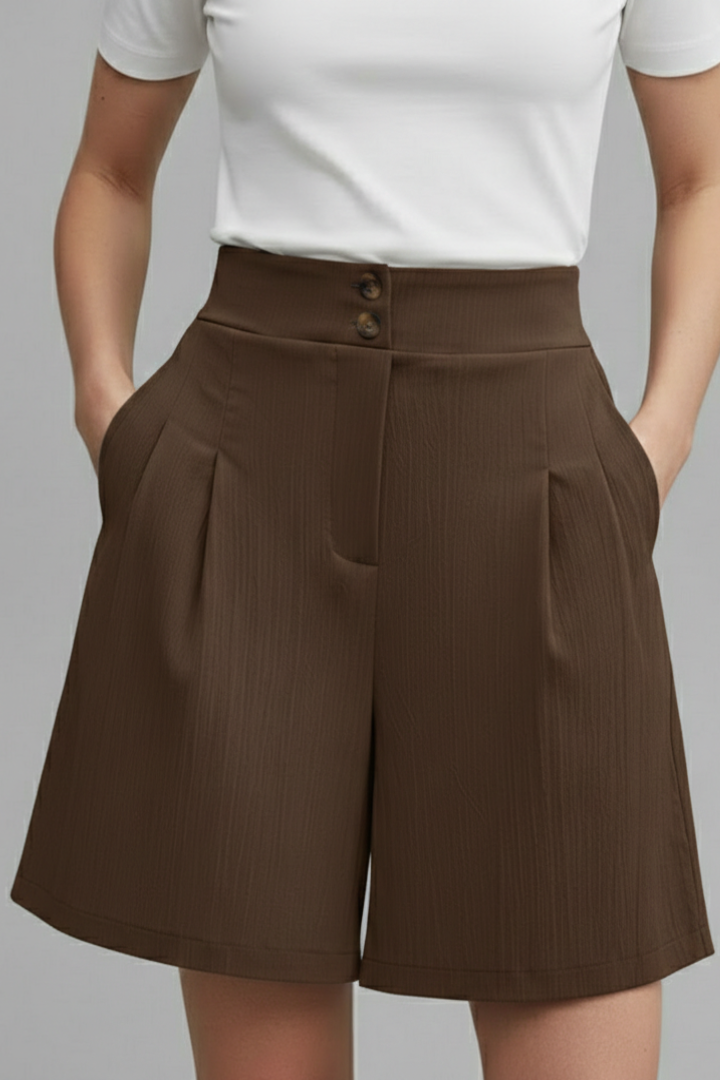 Women’s Shorts with Button Waist and Pleated Front