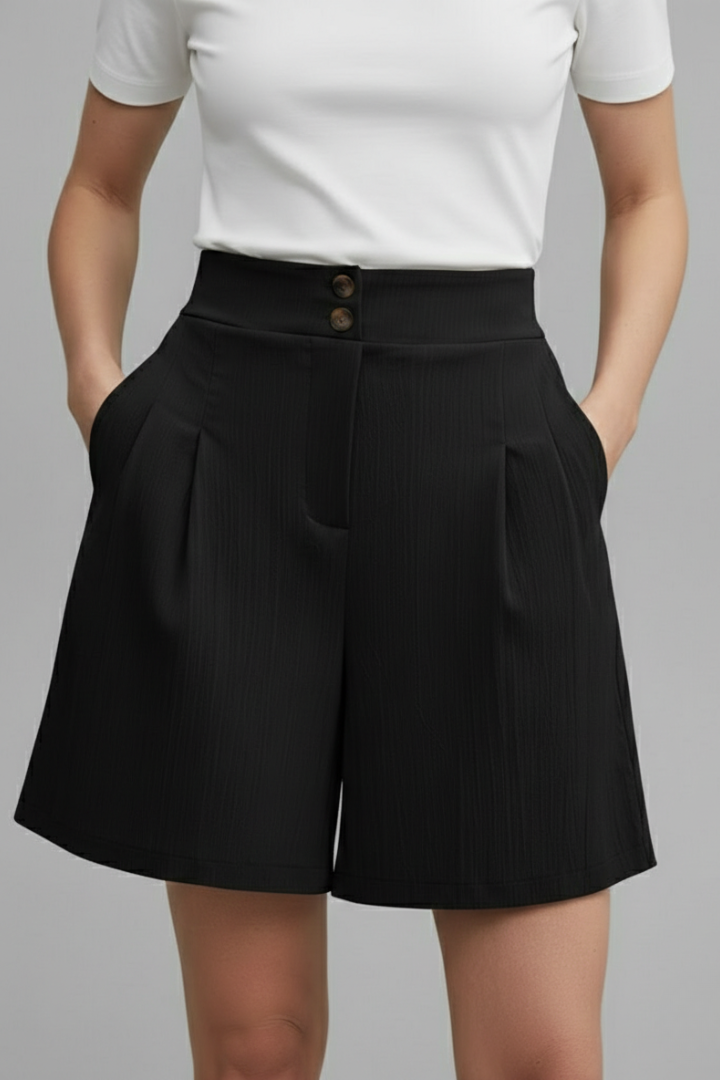 Women’s Shorts with Button Waist and Pleated Front