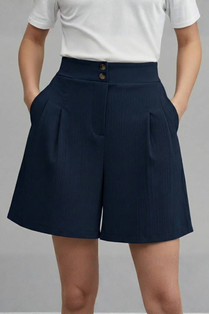 Women’s Shorts with Button Waist and Pleated Front