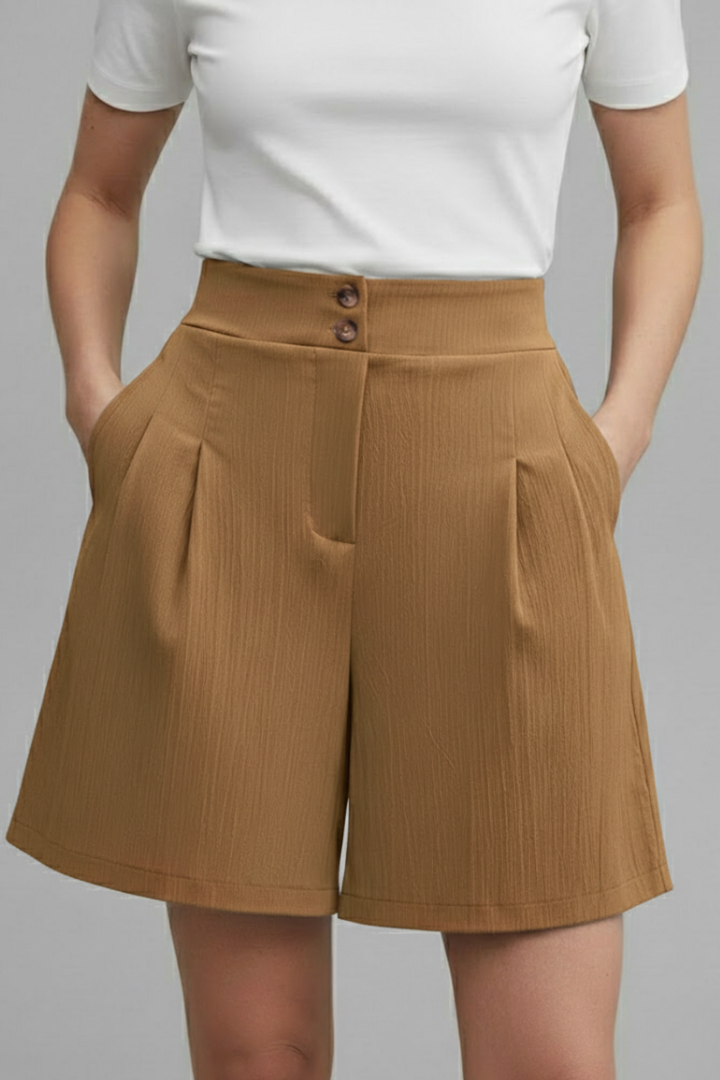 Women’s Shorts with Button Waist and Pleated Front