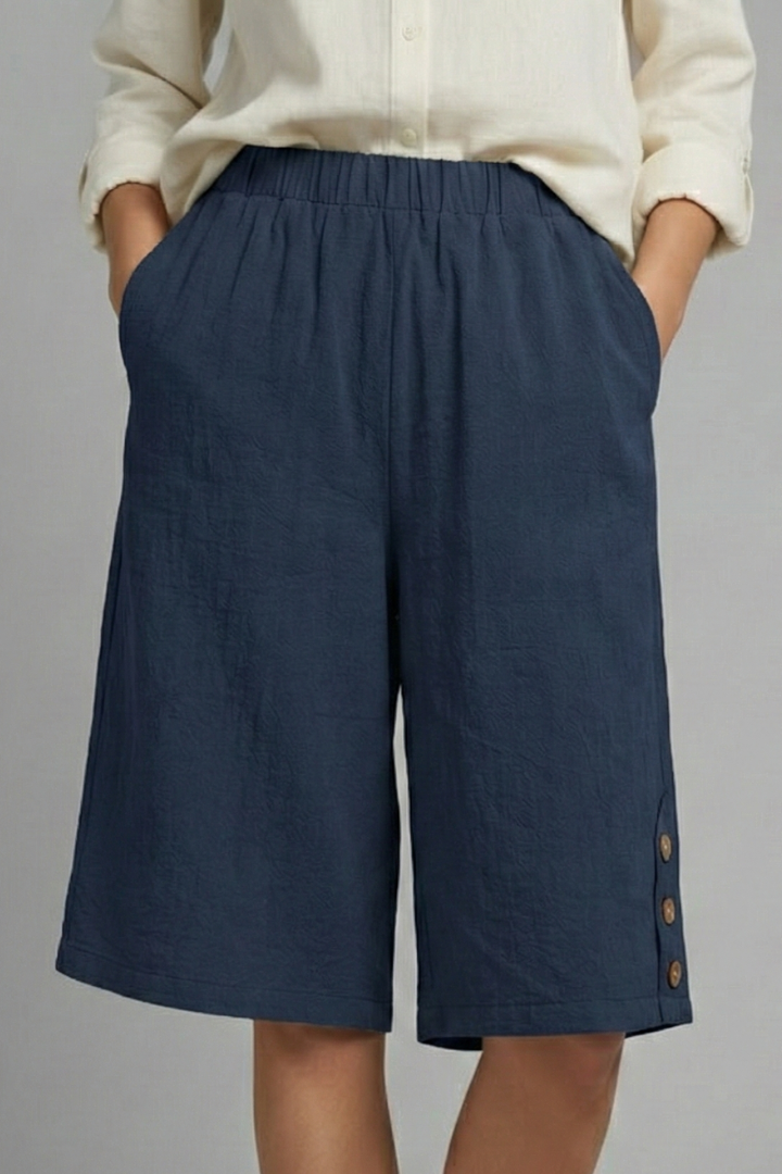 Women’s Shorts with Elastic Waist and Button Detail