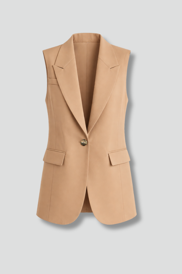 Women’s Sleeveless Blazer with Notch Collar and Pockets