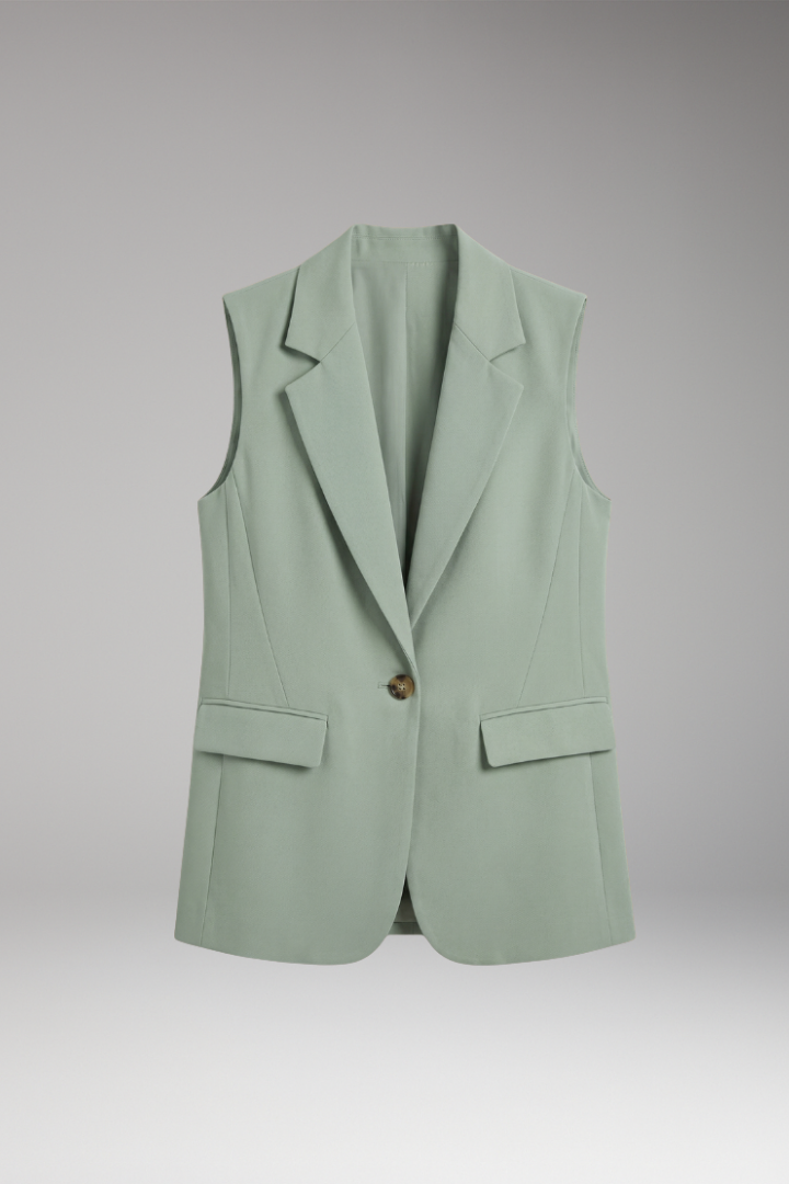 Women’s Sleeveless Blazer with Notch Collar and Pockets