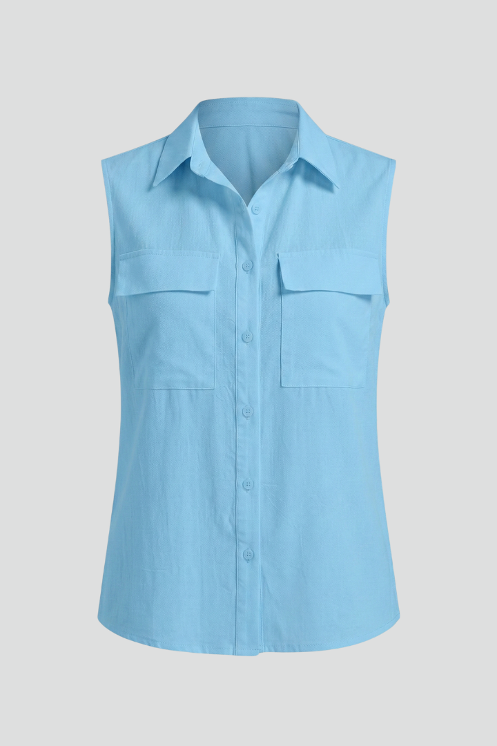 Women’s Sleeveless Blouse with Collar and Chest Pockets