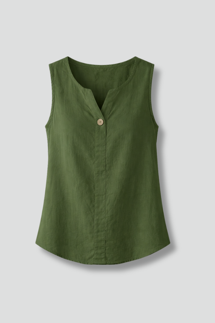 Women’s Sleeveless Blouse with Round Neck and Button Detail