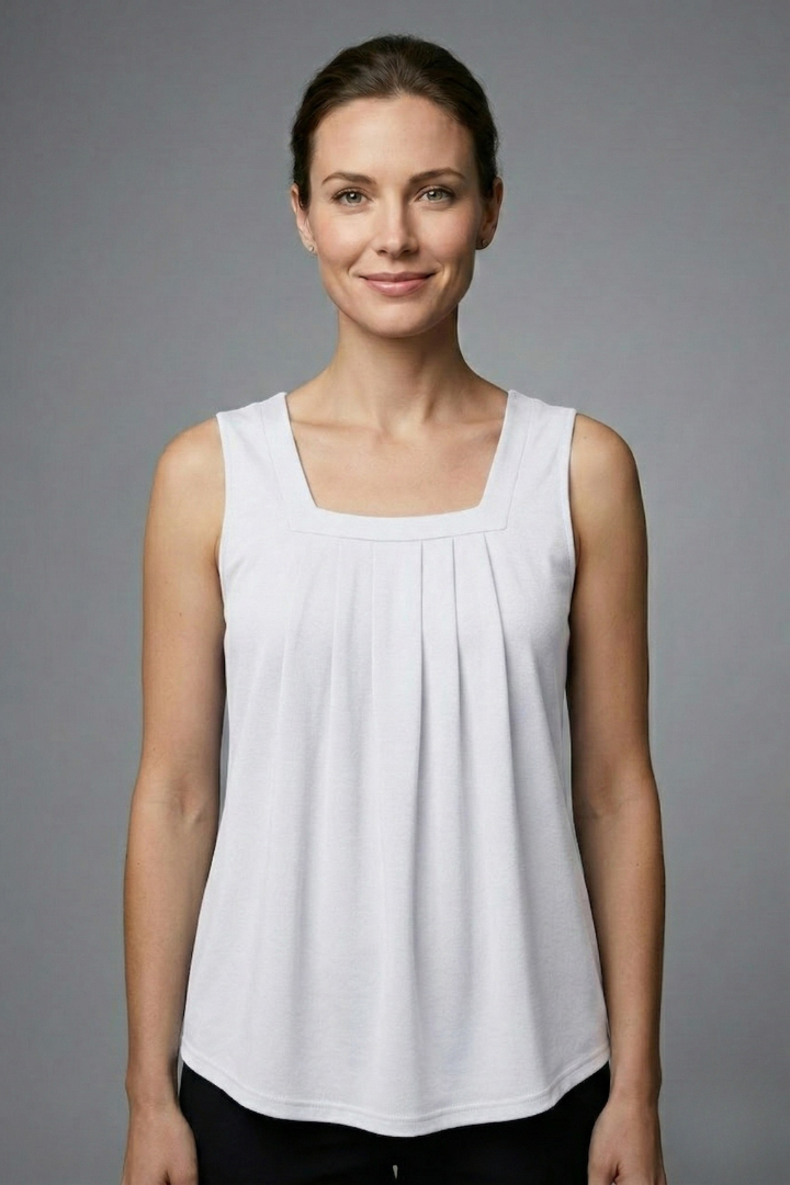 Women’s Sleeveless Blouse with Square Neck and Printed Surface