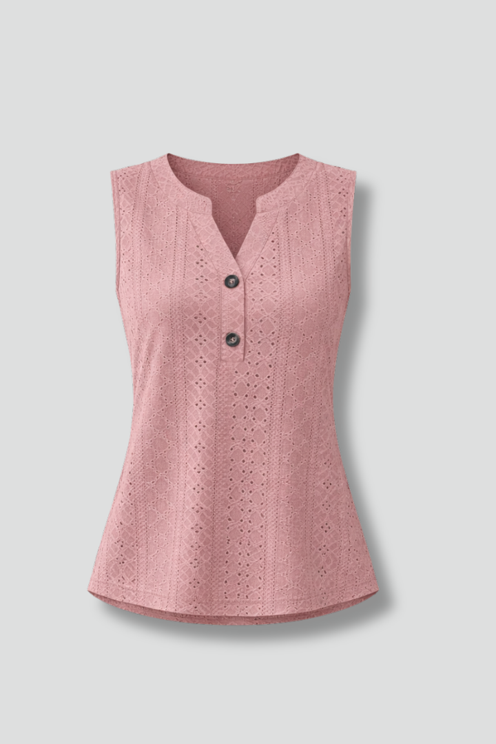 Women’s Sleeveless Blouse with V-Neck and Eyelet Pattern