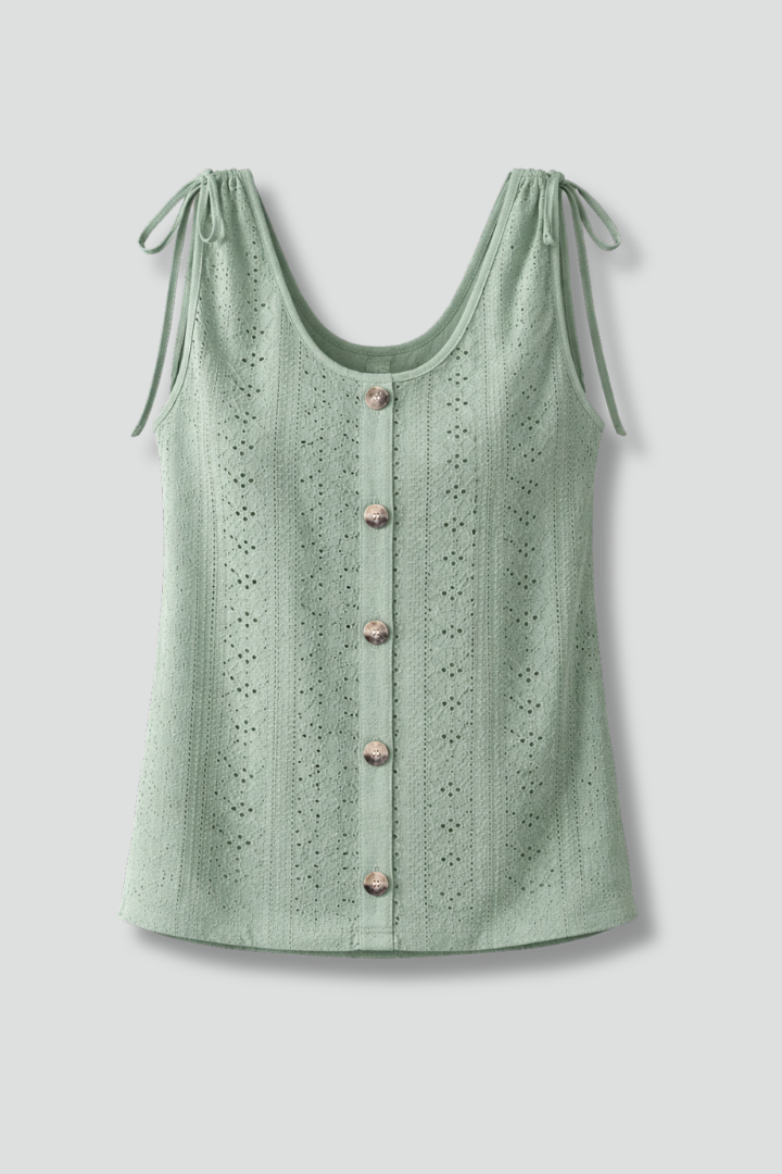 Women’s Sleeveless Top with Button Front and Knit Texture